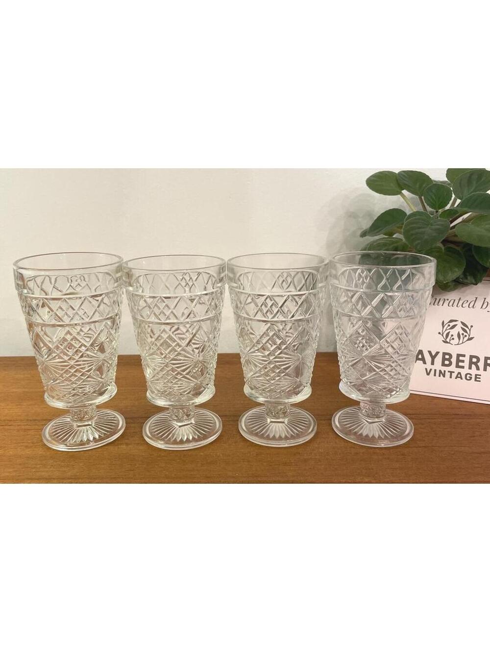 1950s Hazel Atlas Big Top Peanut Butter Glasses Set of 4 Footed Tumblers Goblets